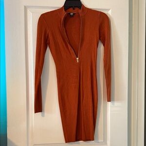 GBC Rust Long Sleeve Ribbed Dress